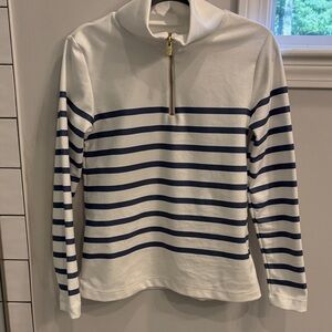 NWOT Dudley Stephens Striped White and Navy Quarter-Zip Pullover